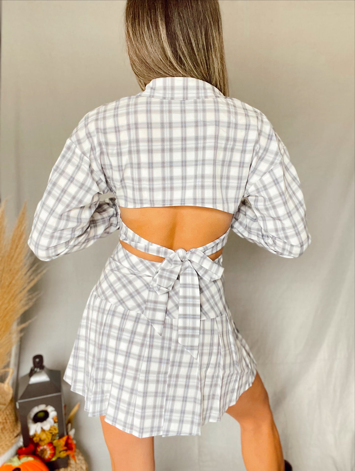 Plaid Print Top & Skirt Set