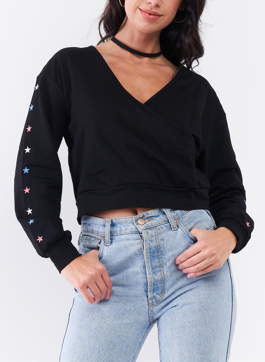 Black Star Crop Sweatshirt