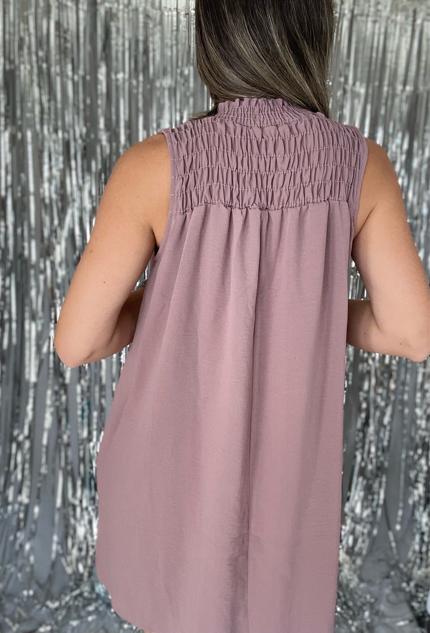 Mauve Sleeveles Smocked Dress